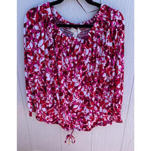 Michael Kors Blouse Womens Large Red White  Floral NWT